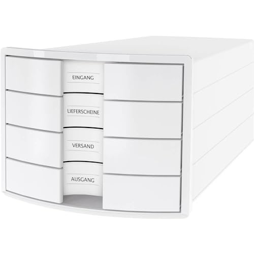 HAN Schubladenbox IMPULS 2.0 mit 4 geschlossenen Schubladen für DIN A4/C4 inkl. Beschriftungsschilder, Auszugsperre, möbelschonende Gummifüße, Design in premium Qualität, 1012-12, weiß von HAN