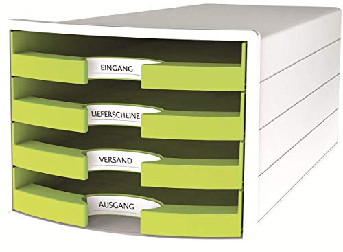 HAN Schubladenbox IMPULS 2.0 mit 4 offenen Schubladen für DIN A4/C4 inkl. Beschriftungsschilder, Auszugsperre, möbelschonende Gummifüße, Design in premium Qualität, 1013-50, weiß / lemon von HAN