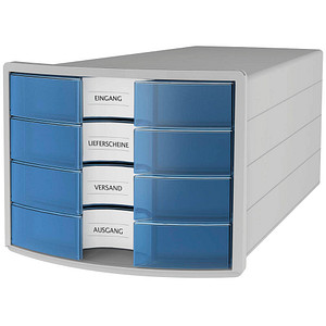 HAN Schubladenbox IMPULS  blau-transparent 1012-64, DIN C4 mit 4 Schubladen von HAN