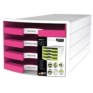 HAN Schubladenbox IMPULS  pink 1013-56, DIN C4 mit 4 Schubladen von HAN