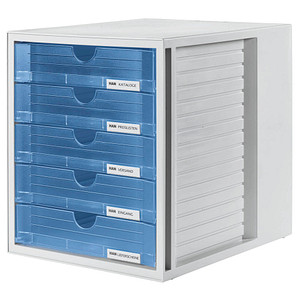 HAN Schubladenbox  blau-transparent 1450-64, DIN A4 mit 5 Schubladen von HAN