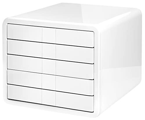 HAN Schubladenbox i-BOX, Schreibtischbox mit 5 Schubladen bis A4/C4, Auszugsperre, diskretes Beschriftungskonzept - reddot design award - für Ordnung am Schreibtisch, 1551-12, hochglänzend weiß von HAN