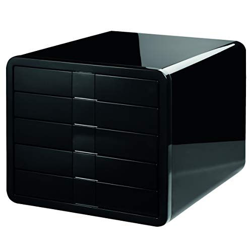 HAN Schubladenbox i-BOX, Schreibtischbox mit 5 Schubladen bis A4/C4, Auszugsperre, diskretes Beschriftungskonzept - reddot design award - für Ordnung am Schreibtisch, 1551-13, hochglänzend schwarz von HAN