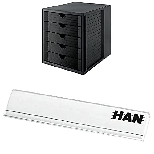 HAN Schubladenbox mit geschlossenen Schubladen + HAN Beschriftungsclip, für die professionelle Beschriftung von Briefablagen von HAN