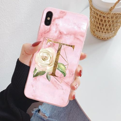 HANASE Anfangsbuchstabe Silikon-Handyhülle für iPhone 13 12 Mini 11 Pro X XR XS Max 6s 7 8 Plus Retro rosa Blätter weiche TPU-Rückseite, T, für 7Plus oder 8plus HANASE Anfangsbuchstabe Silikon-Handyhülle für iPhone 13 12 Mini 11 Pro X XR XS Max 6s 7 8 Plus Retro rosa Blätter weiche TPU-Rückseite, T, für 7Plus oder 8plus von HANASE
