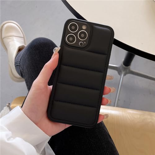 HANASE Daunenjacke Handyhülle für iPhone 14 13 Pro 12 11 Pro XS Max XR 7 8 Plus Luxus Puffer North Schwarz Weiche stoßfeste Abdeckung, Schwarz 2, für iPhone 13 Pro von HANASE