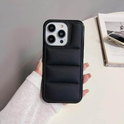 HANASE Luxuriöse Daunenjacke, The Puffer Case für iPhone 14 15 Pro Max 13 11 12 Promax 7 8 Plus XS XR X SE 2020, Silikon-Rückseite, Schwarz, für iPhone 13 Pro von HANASE