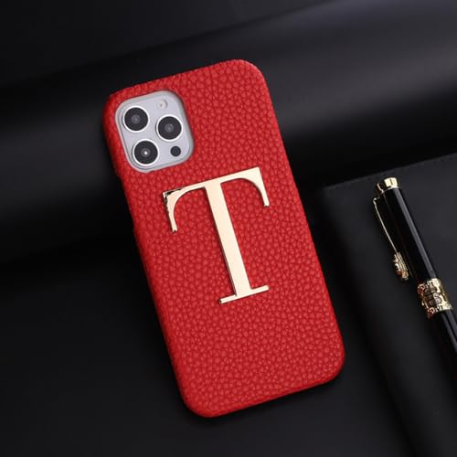 HANASE Luxus-Initialen AZ Handyhülle für iPhone 15 14 Pro Max 14 Plus 13 Promax Kieselleder Metallbuchstabe, rot, für iPhone 12Pro Max von HANASE