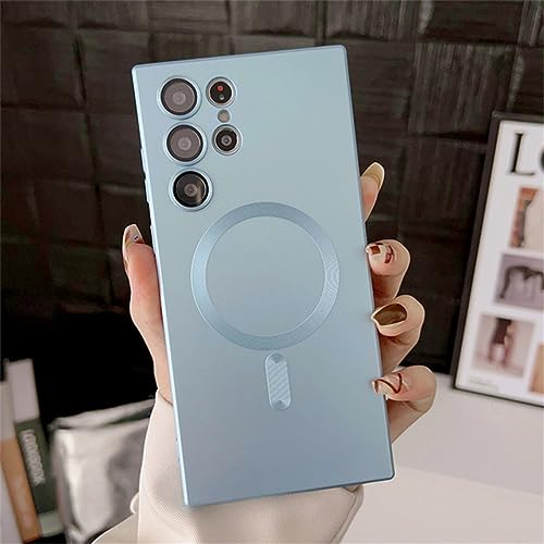 HANASE Magnetische Silikon-Handyhülle für Samsung S20 S21 FE S22 S23 Ultra Note 20 10 Plus, stoßfeste Kameraschutzhülle, Himmelblau, für S23Ultra von HANASE