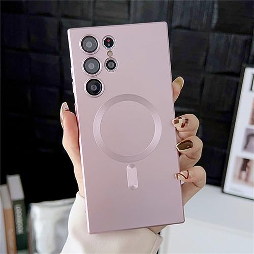 HANASE Magnetische Silikon-Handyhülle für Samsung S20 S21 FE S22 S23 Ultra Note 20 10 Plus, stoßfeste Kameraschutzhülle, Pink, für S23Ultra von HANASE