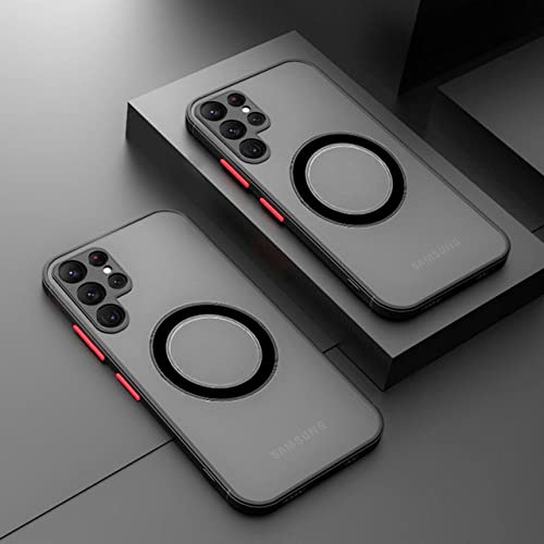 HANASE Matte weiche Handyhülle für Samsung S24 S23 Ultra S22 Plus S21 FE A53 A54 magnetische kabellose Lade-stoßfeste Abdeckung, schwarz, für Galaxy S24 Plus von HANASE