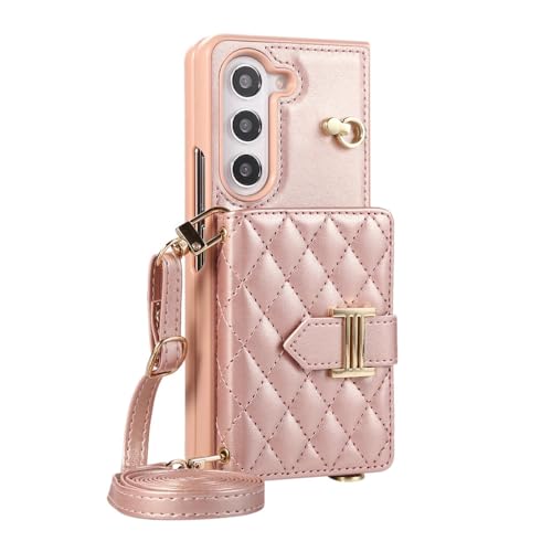 HANASE Umhängetasche mit Kartenhalter, Brieftasche, Lederhülle für Samsung Galaxy Z Fold 5 4 3 5G Fold5, Kartenschlitzhalter, Umhängeband, Tasche mit Riemen, Roségold, für Z Fold 5 HANASE Umhängetasche mit Kartenhalter, Brieftasche, Lederhülle für Samsung Galaxy Z Fold 5 4 3 5G Fold5, Kartenschlitzhalter, Umhängeband, Tasche mit Riemen, Roségold, für Z Fold 5 von HANASE