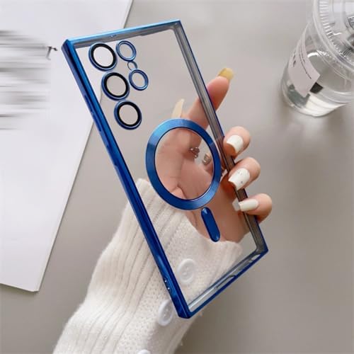 Luxuriöse magnetische transparente Handyhüllen für Samsung Galaxy S23 Ultra S22 Plus, plattierte TPU-Softcase-Objektivabdeckung, P blau, für Samsung S23Ultra von HANASE
