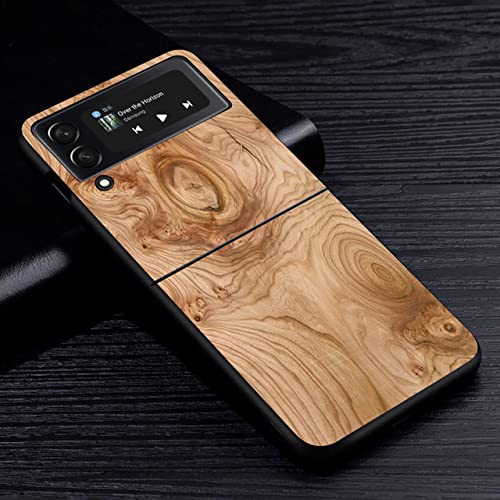 Texturierte Holzhülle für Samsung Galaxy Z Flip3 Flip4 5G, Schwarze Harte Handyhülle, PC-Hülle, Z6, für Z Flip3 5G von HANASE