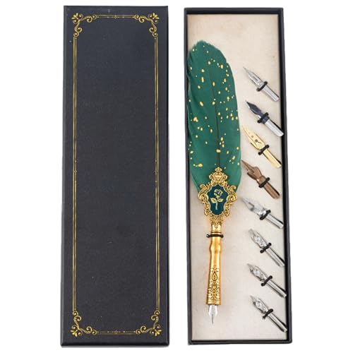 HANGELI Antiker Dip-Stift mit 8 austauschbaren Spitzen zum Schreiben, Zeichnen, Hochzeitseinladung, Dip-Stift für Anfänger und Kinder HANGELI Antiker Dip-Stift mit 8 austauschbaren Spitzen zum Schreiben, Zeichnen, Hochzeitseinladung, Dip-Stift für Anfänger und Kinder von HANGELI