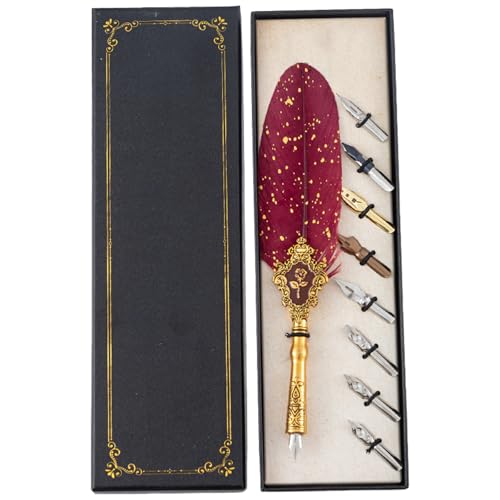 HANGELI Antiker Dip-Stift mit 8 austauschbaren Spitzen zum Schreiben, Zeichnen, Hochzeitseinladung, Dip-Stift für Anfänger und Kinder HANGELI Antiker Dip-Stift mit 8 austauschbaren Spitzen zum Schreiben, Zeichnen, Hochzeitseinladung, Dip-Stift für Anfänger und Kinder von HANGELI