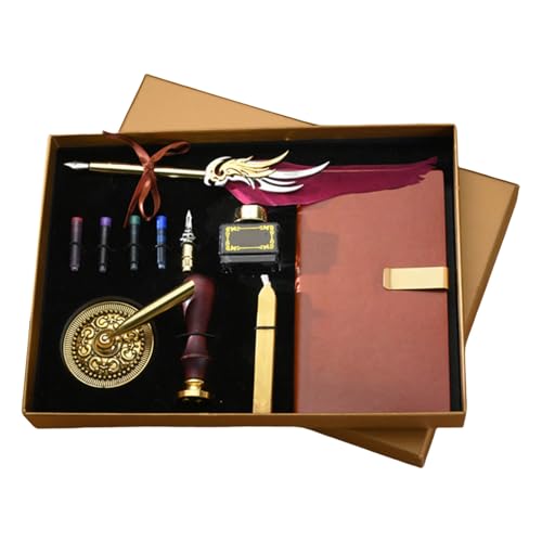 HANGELI Vintage Dip Pen and Inks Set Antique Feathered Dip Pen and Vintage Seal Stamp Set for Wedding Invitation Scrapbooking HANGELI Vintage Dip Pen and Inks Set Antique Feathered Dip Pen and Vintage Seal Stamp Set for Wedding Invitation Scrapbooking von HANGELI