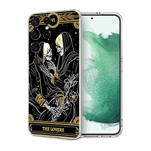 Kompatibel mit Samsung Galaxy S23 Ultra Hülle, Skelett The Lovers Tarot Karte Slim Cover für Design Weiche TPU Schutzhülle mit Design für Frauen, Mädchen von HANHANSHILU