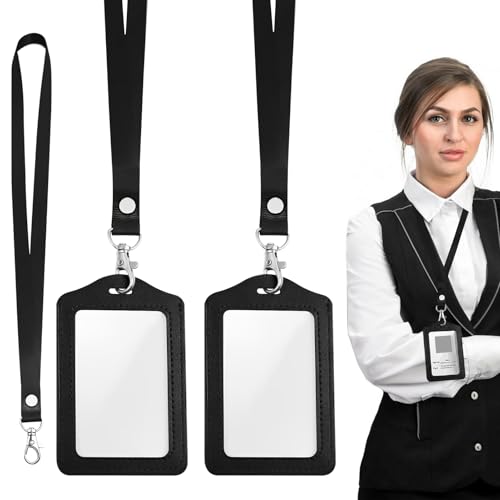 HANIUTTY 2-Teiliger Ausweishalter mit Nylon-Umhängeband, Ausgezeichnetes Material Arbeit Ausweishalter mit Namensschild, Mehrzweck Transparenter Doppelkartenhalter für Arbeit, Geschäft von HANIUTTY