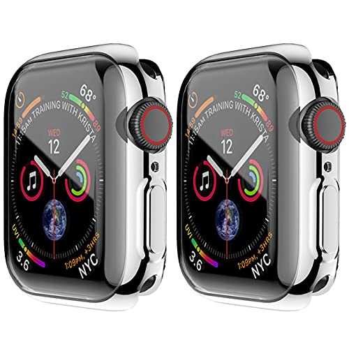 [2 Stück] HANKN 41mm für Apple Watch Series 9 8 7 41mm Bildschirmschutz Hülle, Weich TPU Vollständige Abdeckung Displayschutzfolie iWatch Gehäuse, Silber 41 mm von HANKN