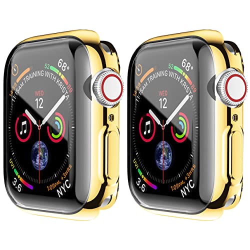 [2 Stück] HANKN 44mm für Apple Watch Series 6 5 4 SE 44mm Bildschirmschutz Hülle, Weich TPU Vollständige Abdeckung Displayschutzfolie iWatch Gehäuse, Gold, 44 mm von HANKN