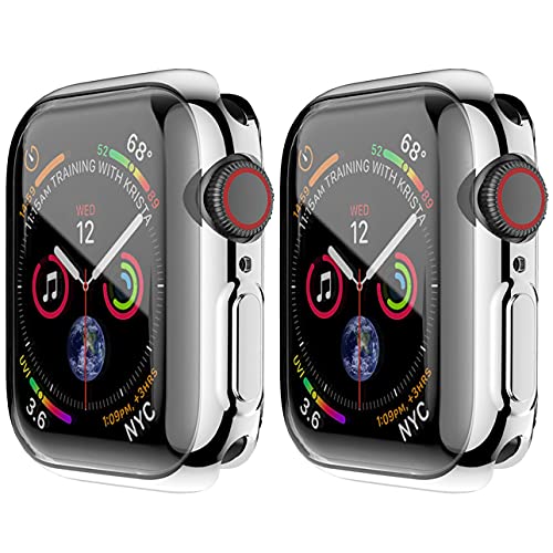 [2 Stück] HANKN 45mm für Apple Watch Series 9 8 7 45mm Bildschirmschutz Hülle, Weich TPU Vollständige Abdeckung Displayschutzfolie iWatch Gehäuse, Silber 45 mm von HANKN