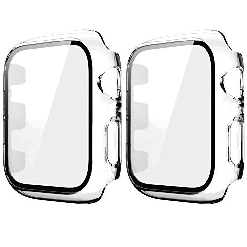 HANKN 2-Stück 38mm Hülle für Apple Watch Series 3 2 1 38mm Temperierte Glas Schutzhülle, Hart Bildschirmschutz Gehäuse iWatch Eingebaut Displayschutzfolie, 38 mm Transparent von HANKN