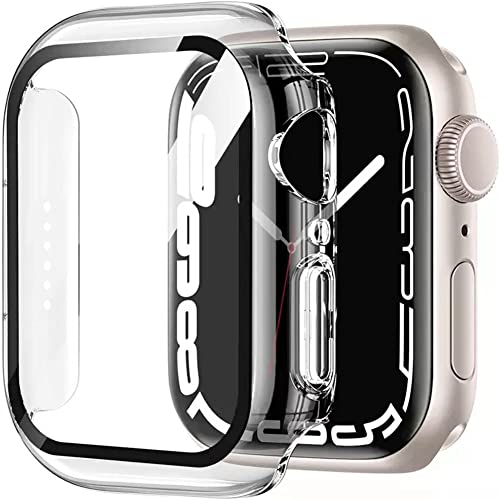 HANKN 2 Stück 41mm Hülle für Apple Watch Series 9 8 7 41mm Temperierte Glas Schutzhülle, Hart Bildschirmschutz Gehäuse iWatch Eingebaut Displayschutzfolie, Transparent 41 mm von HANKN