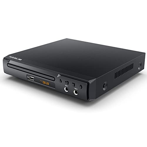 Mini DVD-Player Scart Kompakter CD-Player Regionsfreier HDMI DVD-Player für TV, mit HD DVD/CD/VCD-Player, USB, 2 Mikrofonschnittstelle, HDMI/AV Kabel, integriertem PAL/NTSC TV System Metallgehäuse von HANLIM