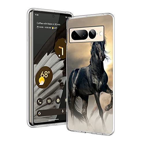 Kompatibel mit Google Pixel 7 Pro Hülle, schwarzes Pferd cooles Tier Pferd Fallschutz Schlanke stoßfeste TPU Hülle Geschenk für Männer Frauen von HANLINZHIYA