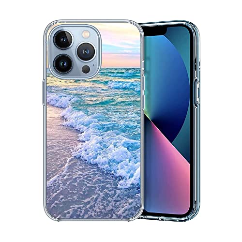 HANLINZHIYA Schutzhülle für iPhone 12, iPhone 12 Pro, ästhetische Strandwelle, Sonnenuntergang, transparent, weiches TPU, Ganzkörperschutz, Geschenk für Damen und Herren von HANLINZHIYA