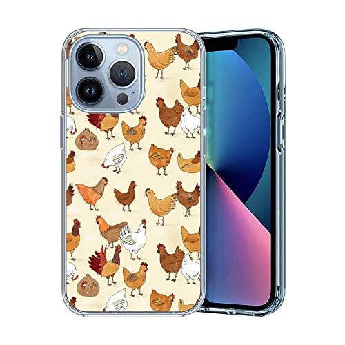 Kompatibel mit iPhone 14 Pro Hülle, Lustige Bauernhof Niedliches Huhn Gedruckt Klare Hülle Weiche TPU Ganzkörperschutz Cover Hülle Geschenk für Frauen Männer von HANLINZHIYA