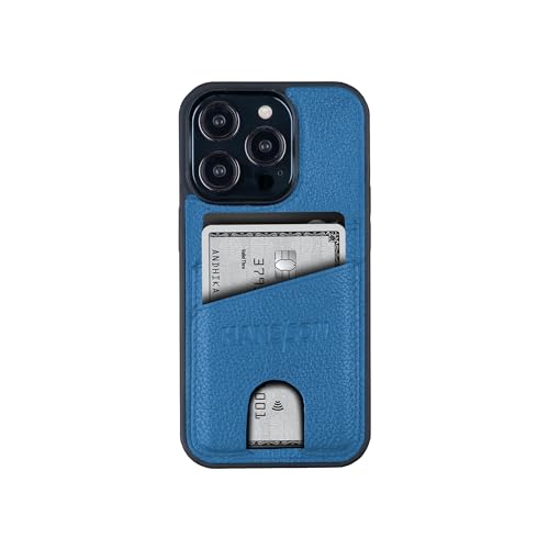 HANS/SON Echt-Leder-Handyhülle für iPhone 15 Pro – Schmales Case mit Kartenfach, exzellenter Schutz, perfekte Passform, handgefertigt, 6,12 Zoll – Blau von HANS/SON