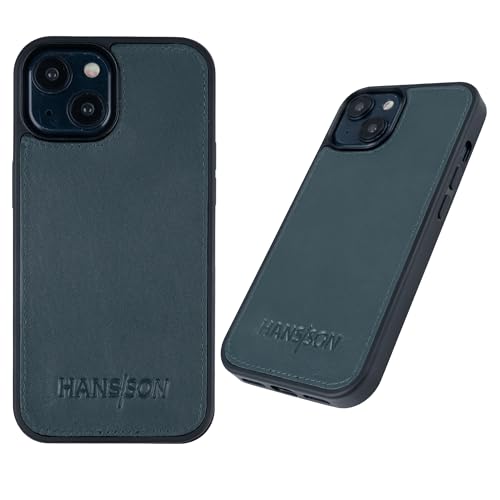 HANS/SON Echt-Leder-Handyhülle für iPhone 15 – Schickes Ledercase in Perfekter Passform, Magsafe kompatibel, stoßfest, handgefertigt, 6,12 Zoll – Petrol von HANS/SON