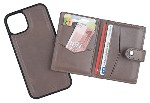 HANS/SON Echtleder Handyhülle iPhone 13 Inkl. Magnetischem Kreditkartenwallet (Grau) von HANS/SON