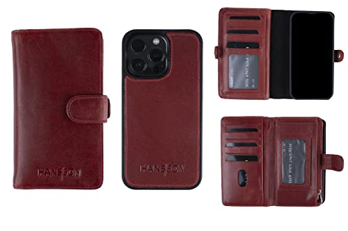 HANS/SON Echtleder Handyhülle iPhone 13 Pro Rot | Handyhülle aus Leder mit Geldbörse | Rote iPhone 13 Pro Ledercase mit Kartenfach | Magsafe kompatibel | Geldbeutel inkl. Münzfach & Scheinfach von HANS/SON