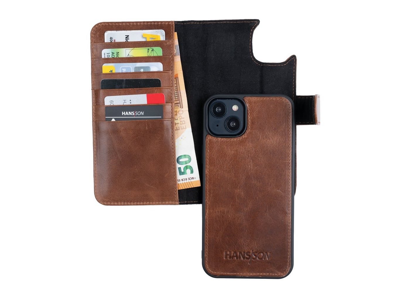 HANS/SON Handyhülle HANS/SON Echtlederhülle mit Kartenfächern, iPhone 14 Klapphülle, Echtleder HANS/SON Handyhülle HANS/SON Echtlederhülle mit Kartenfächern, iPhone 14 Klapphülle, Echtleder von HANS/SON