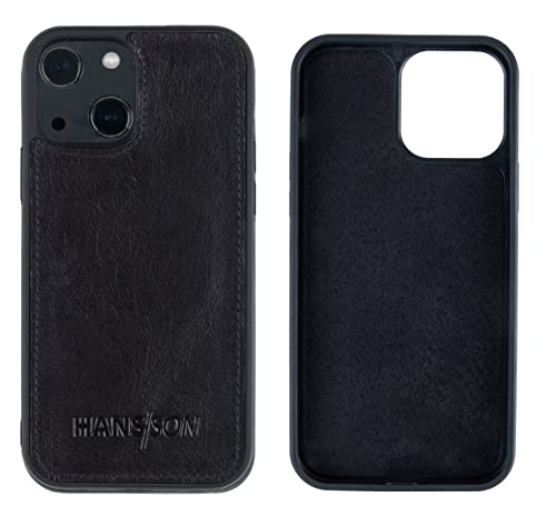 HANS/SON Handyhülle aus Echtleder | iPhone 13 Ledercase | Stoßfest | Dünn | MagSafe | Schutzhülle iPhone 13 in Schwarz von HANS/SON