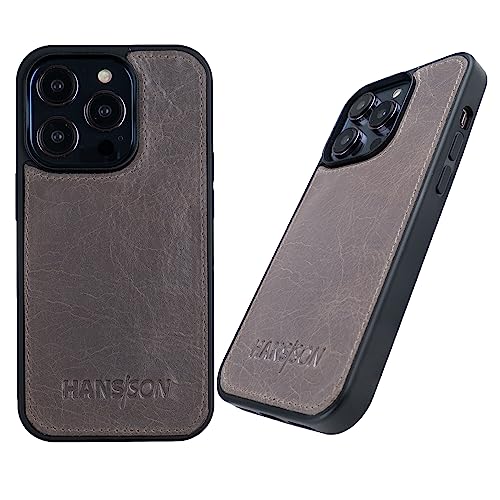 HANS/SON Hülle aus Echtleder | iPhone 12 / iPhone 12 Pro Ledercase | Stoßfest | Dünn | Hochwertig | MagSafe kompatibel | Schutzhülle iPhone 12/12 Pro in Grau von HANS/SON