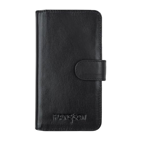HANS/SON Leder Handyhülle mit Kartenfächern | iPhone 15 | Echtleder | 6,12 Zoll | Schmal | Klapphülle | Stoßfest | 2 in 1 Hülle | Kreditkartenetui | Kabelloses Laden | Schwarz HANS/SON Leder Handyhülle mit Kartenfächern | iPhone 15 | Echtleder | 6,12 Zoll | Schmal | Klapphülle | Stoßfest | 2 in 1 Hülle | Kreditkartenetui | Kabelloses Laden | Schwarz von HANS/SON