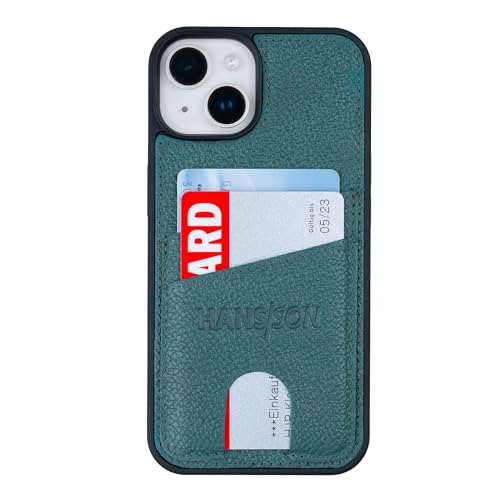HANS/SON Leder Handyhülle mit Zwei Kartenfächern | iPhone 15 | Echtleder | 6,12 Zoll | Schmal | Kreditkartenhülle | Stoßfest | 2 in 1 Hülle | Handycase | Grün HANS/SON Leder Handyhülle mit Zwei Kartenfächern | iPhone 15 | Echtleder | 6,12 Zoll | Schmal | Kreditkartenhülle | Stoßfest | 2 in 1 Hülle | Handycase | Grün von HANS/SON