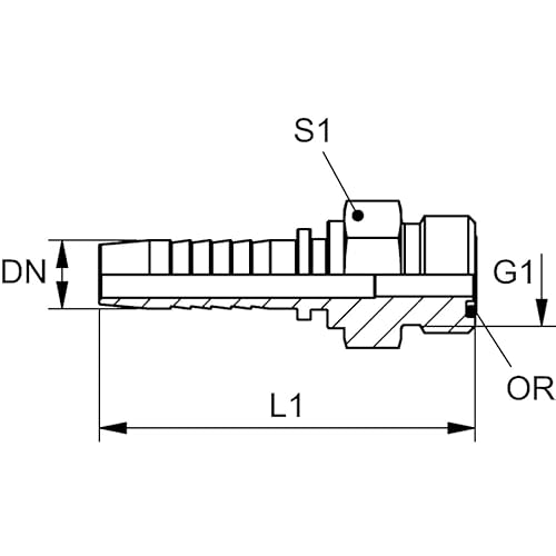 HANSA-FLEX Stahl ORFS Swage Nippel, 413 bar Druck, 2,5 cm - 14 UNS Außengewinde, 16 mm Durchmesser, 68 mm Länge von HANSA-FLEX