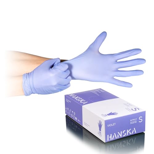 HANSKA 100 violette Nitril-Einweghandschuhe – puderfrei – Einweg – beidhändig – nicht steril – Gummibasis – geeignet für medizinische Bereiche, Handhabung von Lebensmitteln (100, S) von HANSKA