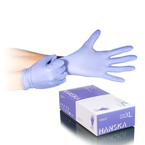 HANSKA 100 violette Nitril-Einweghandschuhe – puderfrei – Einweg – beidhändig – nicht steril – Gummibasis – geeignet für medizinische Bereiche, Handhabung von Lebensmitteln (100, XL) von HANSKA