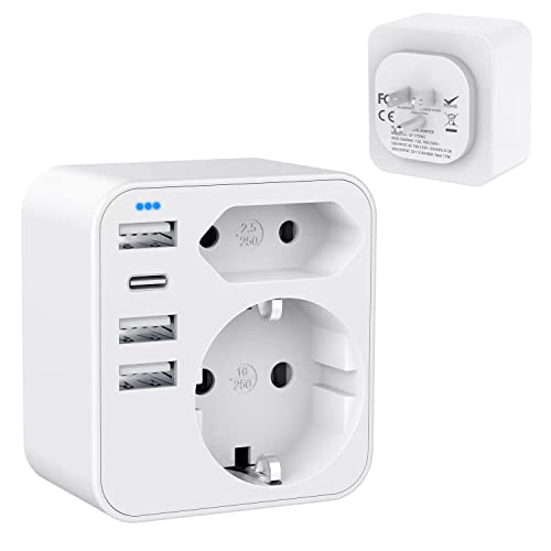 6-in-1 USA Adapter Steckdose, Deutschland Stecker mit 3USB 1USB C (3.4A), mit 2 Steckdosenadapter,Reiseadapter Typ B geeignetfür die Kanada, Mexiko, Thailand von HANYEAL