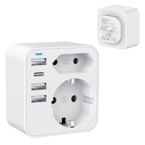 HANYEAL Adapter Australien Adapter Steckdose mit 4 USB 3.4A,Adapter China Deutschland Stecker, Steckdosenadapter Australien, Stromadapter für Neuseeland China Argentinien, Reisestecker Typ L von HANYEAL