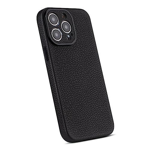 HAOBOBRO Pebble Series iPhone 14 Pro Max Hülle | Kameraschutz Handyhülle - iPhone 14 Pro Max Leder Case mit MagSafe - iPhone 14 Pro Max Leather Case | 360° Voll abgedeckte stoßfeste Ledercase Schwarz von HAOBOBRO