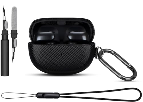 Haobobro [Karbonfaser Textur] Bose Ultra Open Ear Earbuds Hülle Case - Premium PU Leder Schutzhülle mit Reinigungsset & Karabiner & Tragebandschlaufe - kompatibel mit Bose Ultra Kopfhörer - Schwarz von HAOBOBRO