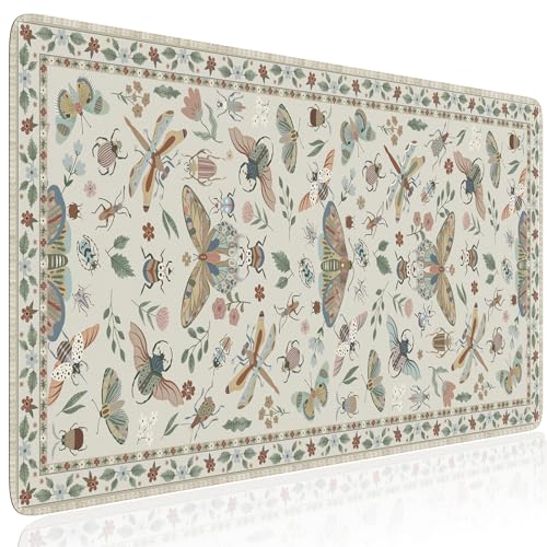 HAOCOO Schreibtischunterlage mit niedlichem Blumenmuster, groß, rutschfest, wasserdicht, Gaming-Matte, Set für Damen, Bürodekoration (Beige) von HAOCOO