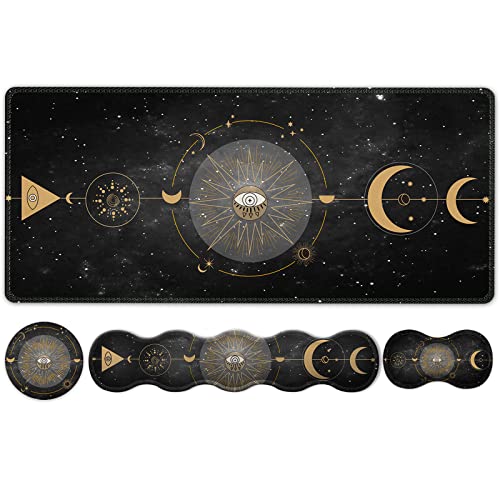 HAOCOO Mauspad Set, Großes Gaming Mauspad + Tastatur Handgelenkauflage + Mauspad mit Handgelenkstütze + Untersetzer, 90x40cm Mousepad Schreibtischmatte für Home Office, Boho Sun Moon HAOCOO Mauspad Set, Großes Gaming Mauspad + Tastatur Handgelenkauflage + Mauspad mit Handgelenkstütze + Untersetzer, 90x40cm Mousepad Schreibtischmatte für Home Office, Boho Sun Moon von HAOCOO